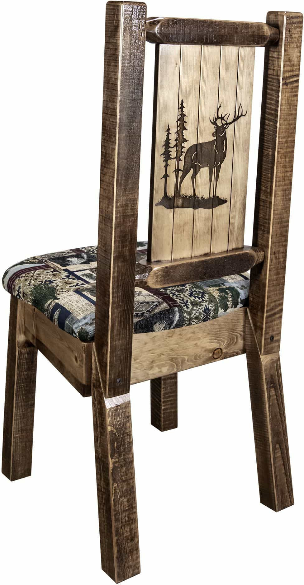 Montana Woodworks Homestead Kollektion Beinstuhl Woodland Polsterung mit Lasergravur Design