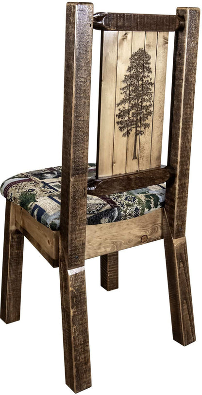 Montana Woodworks Homestead Kollektion Beinstuhl Woodland Polsterung mit Lasergravur Design