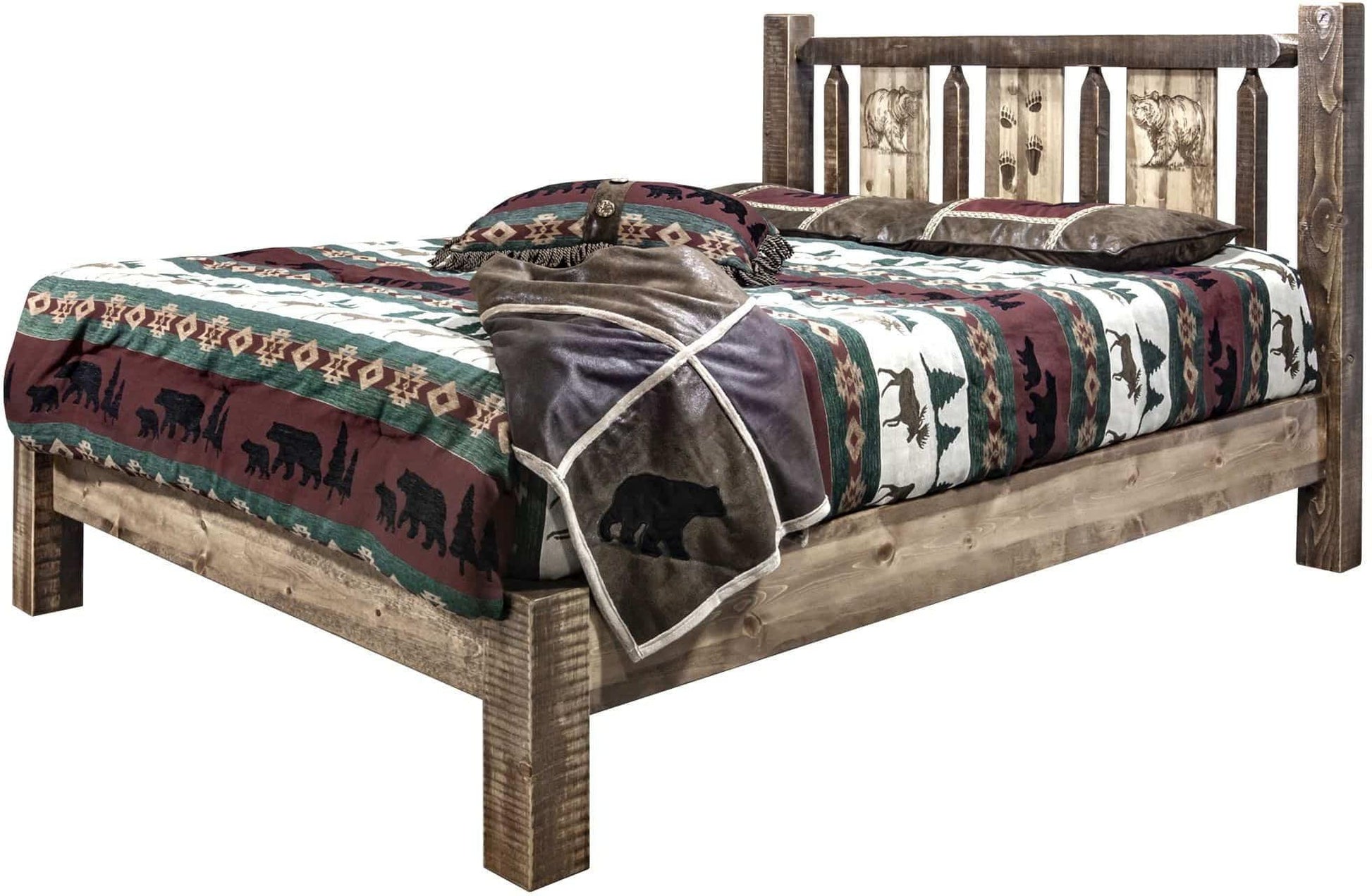 Montana Woodworks Homestead Kollektion Twin Platform Bett mit Lasergravur Design - gefärbt und lacquered