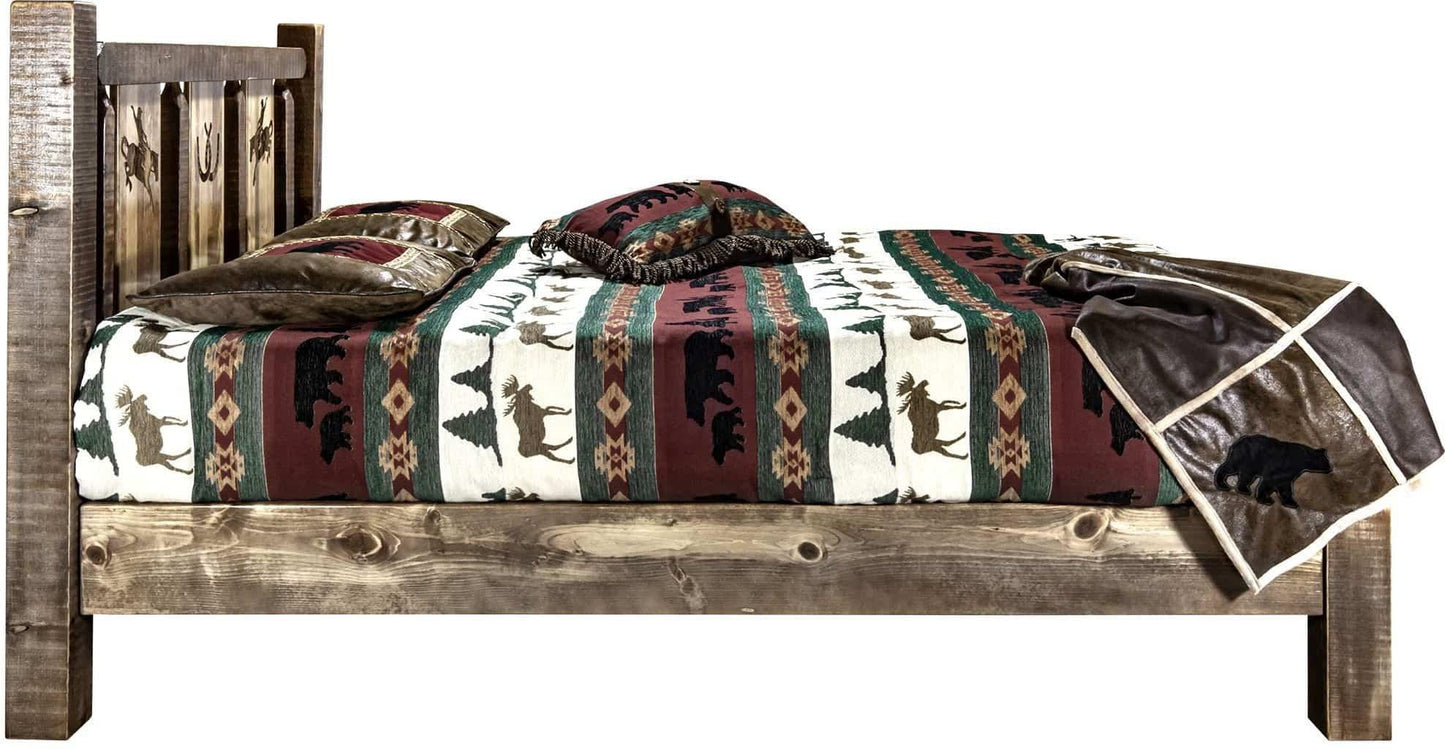 Montana Woodworks Homestead Kollektion Twin Platform Bett mit Lasergravur Design - gefärbt und lacquered