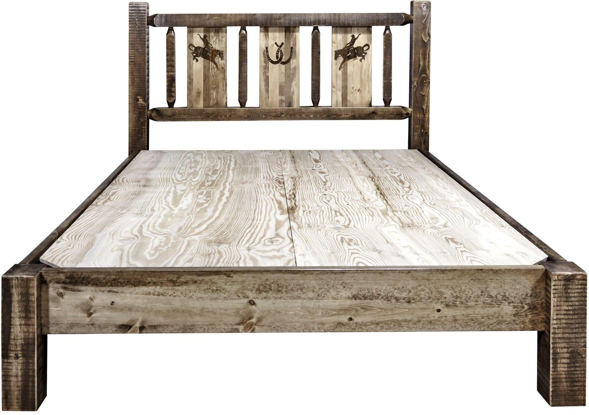Montana Woodworks Homestead Kollektion Twin Platform Bett mit Lasergravur Design - gefärbt und lacquered