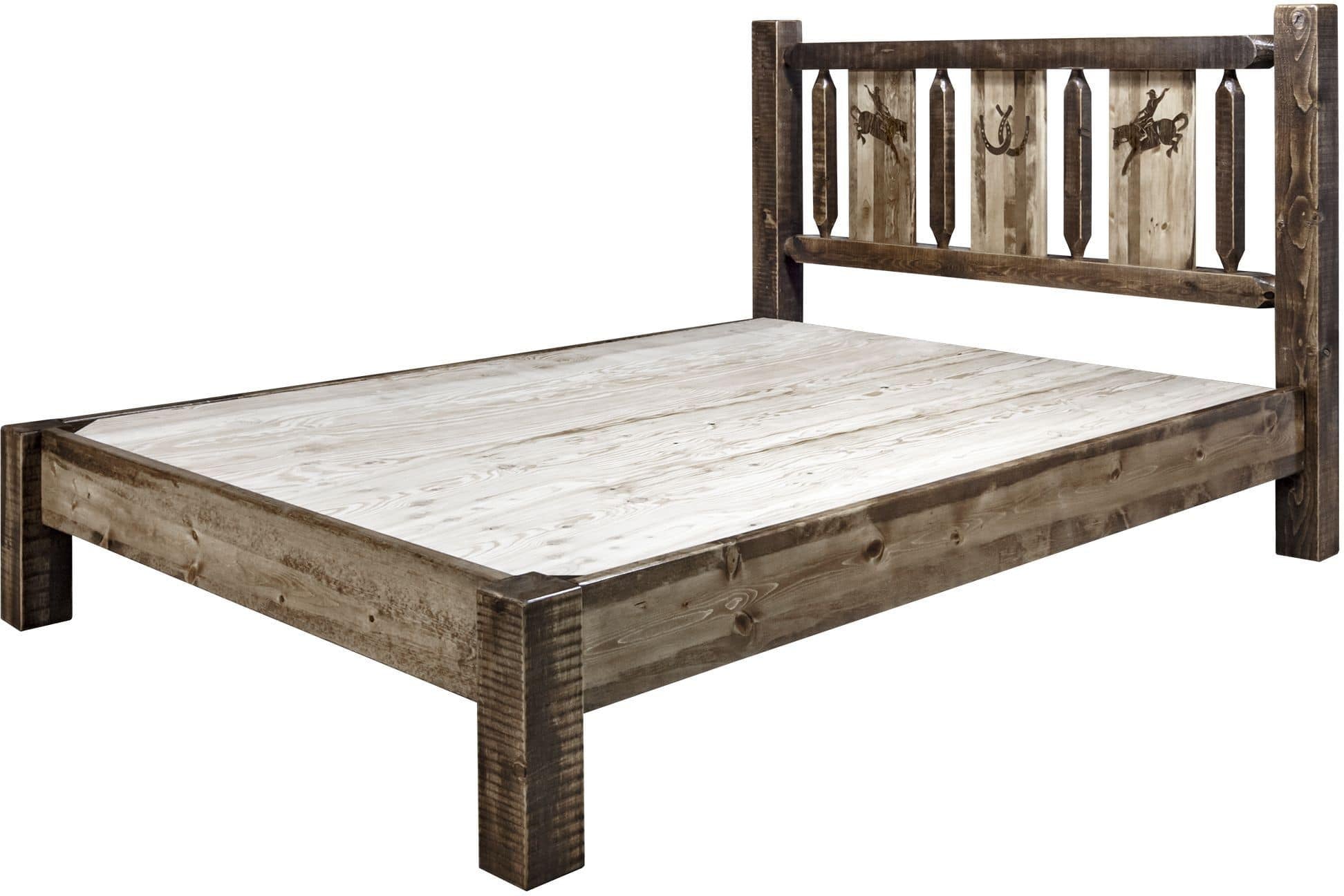 Montana Woodworks Homestead Kollektion Twin Platform Bett mit Lasergravur Design - gefärbt und lacquered