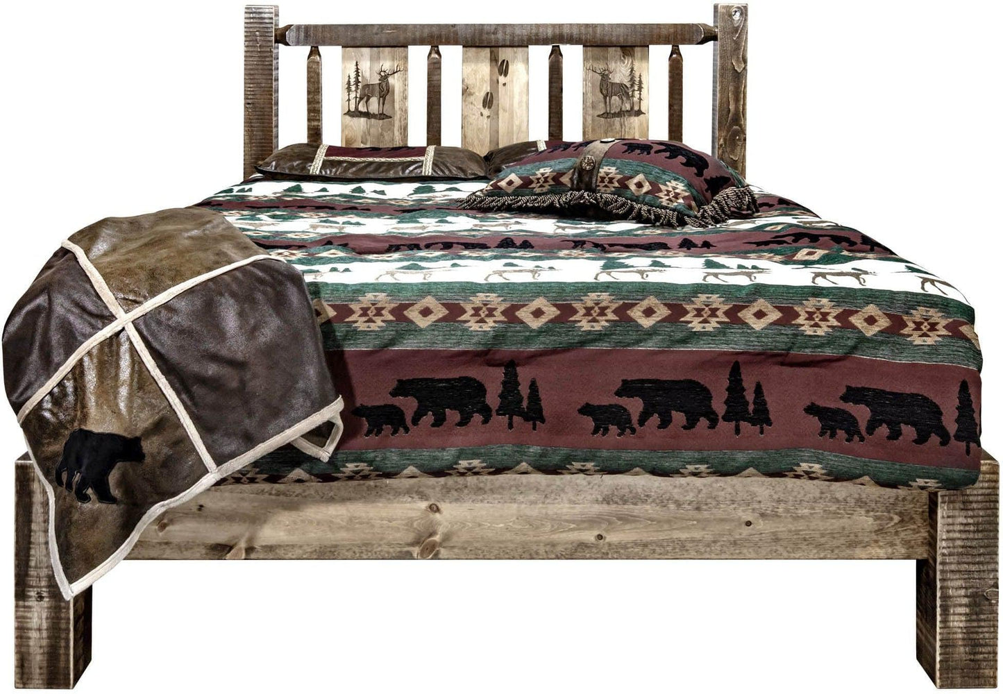 Montana Woodworks Homestead Kollektion Twin Platform Bett mit Lasergravur Design - gefärbt und lacquered