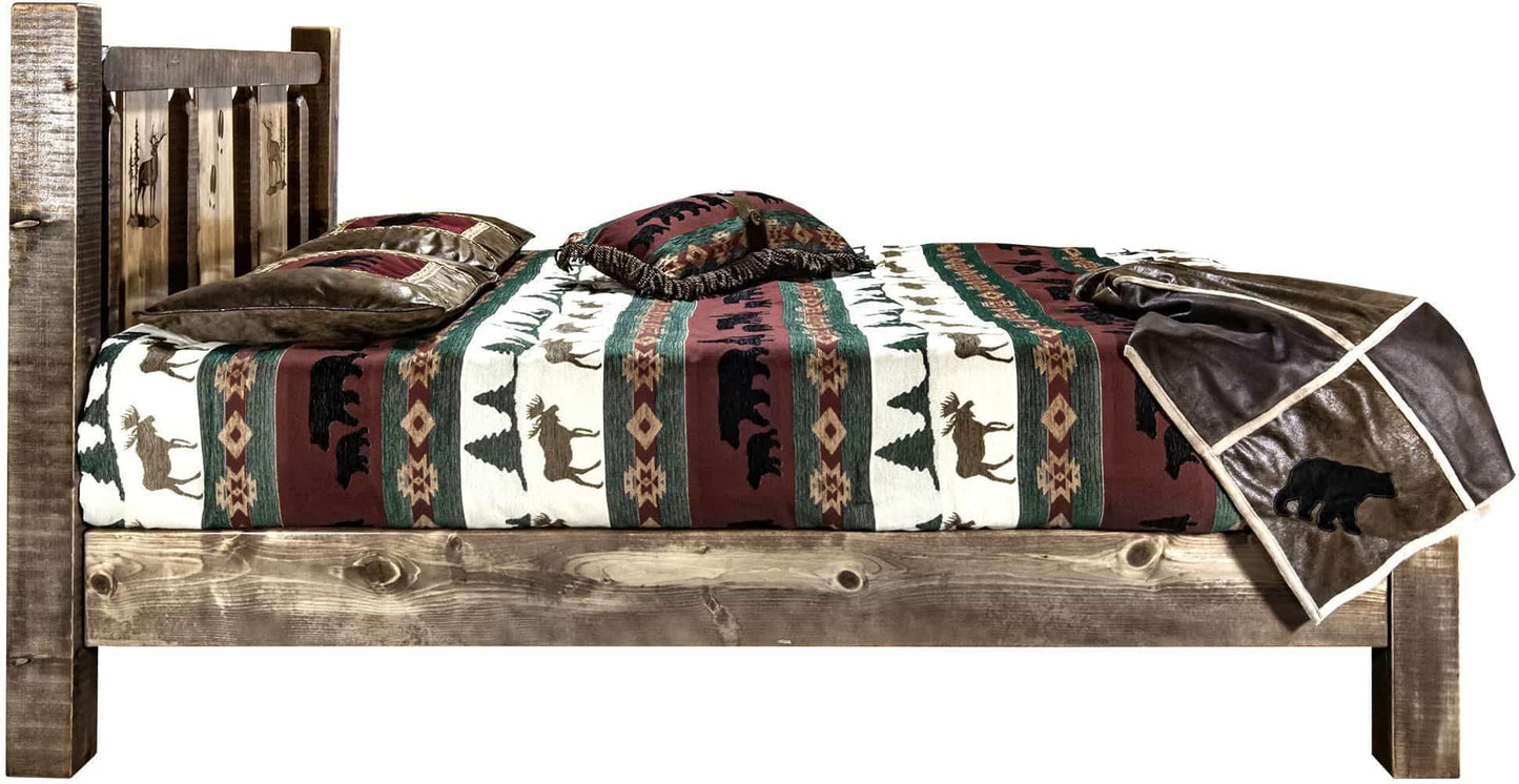 Montana Woodworks Homestead Kollektion Twin Platform Bett mit Lasergravur Design - gefärbt und lacquered