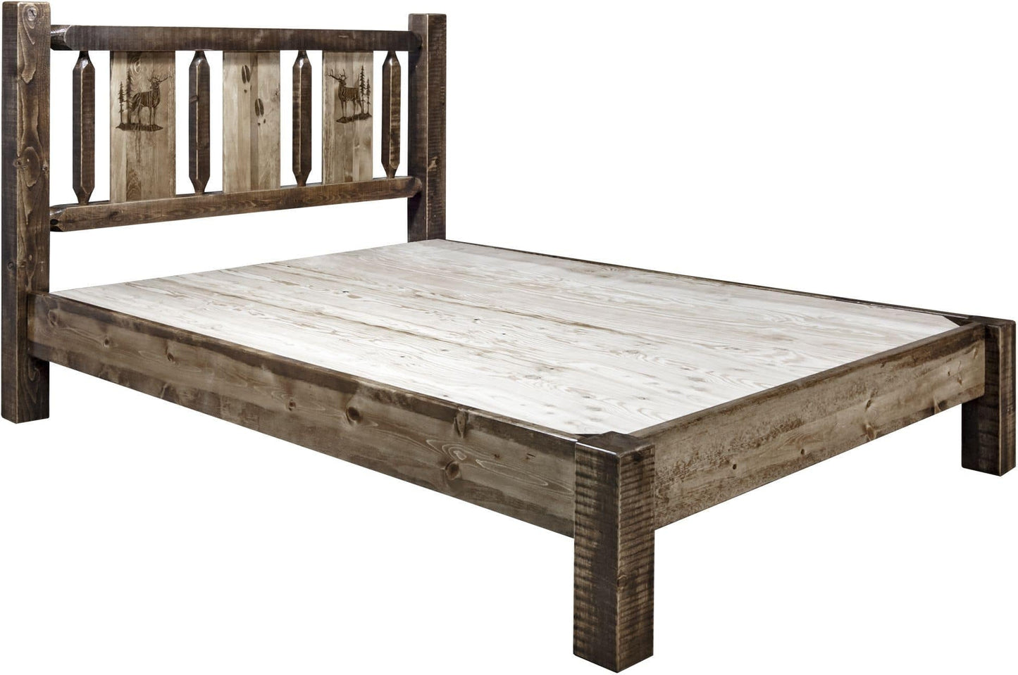 Montana Woodworks Homestead Kollektion Twin Platform Bett mit Lasergravur Design - gefärbt und lacquered
