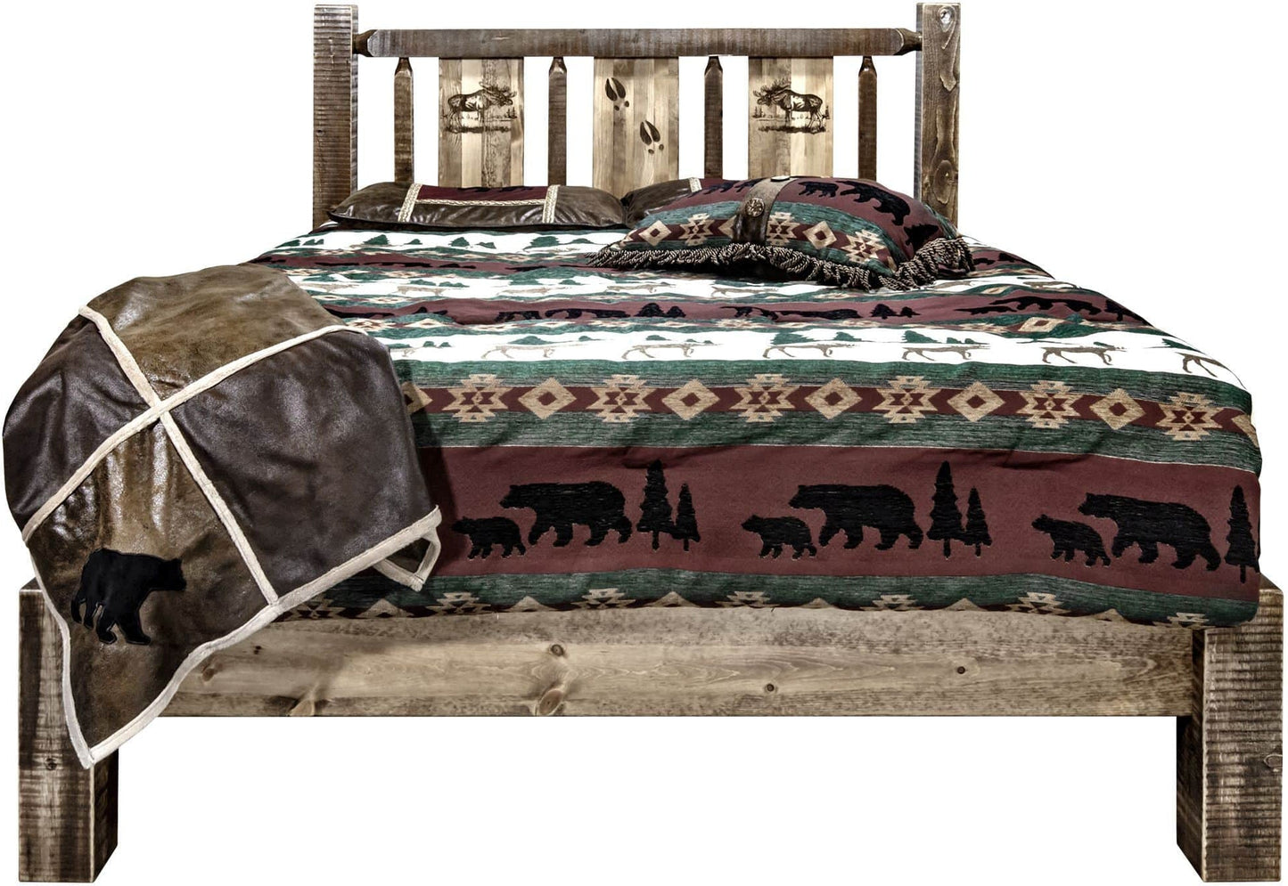 Montana Woodworks Homestead Kollektion Twin Platform Bett mit Lasergravur Design - gefärbt und lacquered