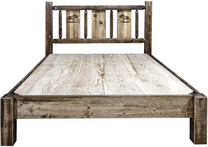 Montana Woodworks Homestead Kollektion Twin Platform Bett mit Lasergravur Design - gefärbt und lacquered