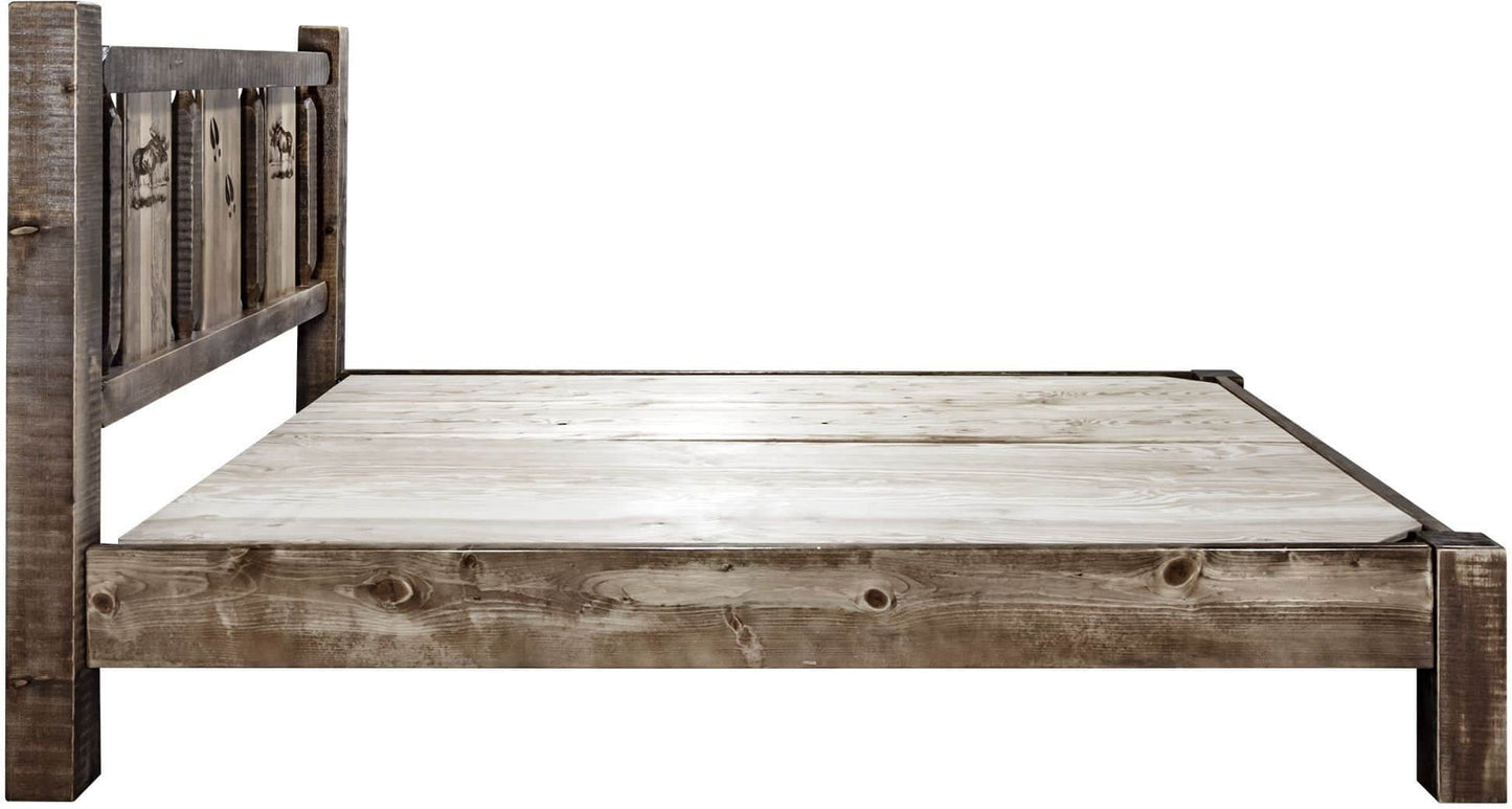 Montana Woodworks Homestead Kollektion Twin Platform Bett mit Lasergravur Design - gefärbt und lacquered