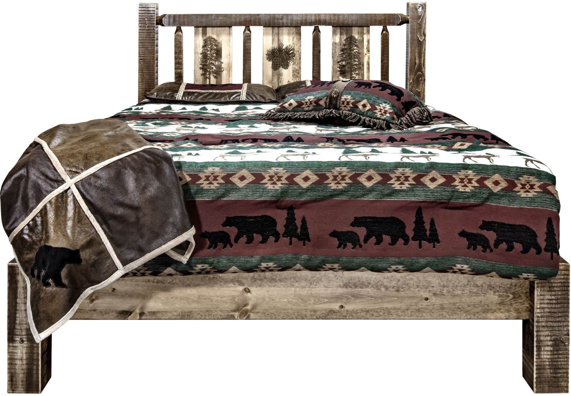 Montana Woodworks Homestead Kollektion Twin Platform Bett mit Lasergravur Design - gefärbt und lacquered