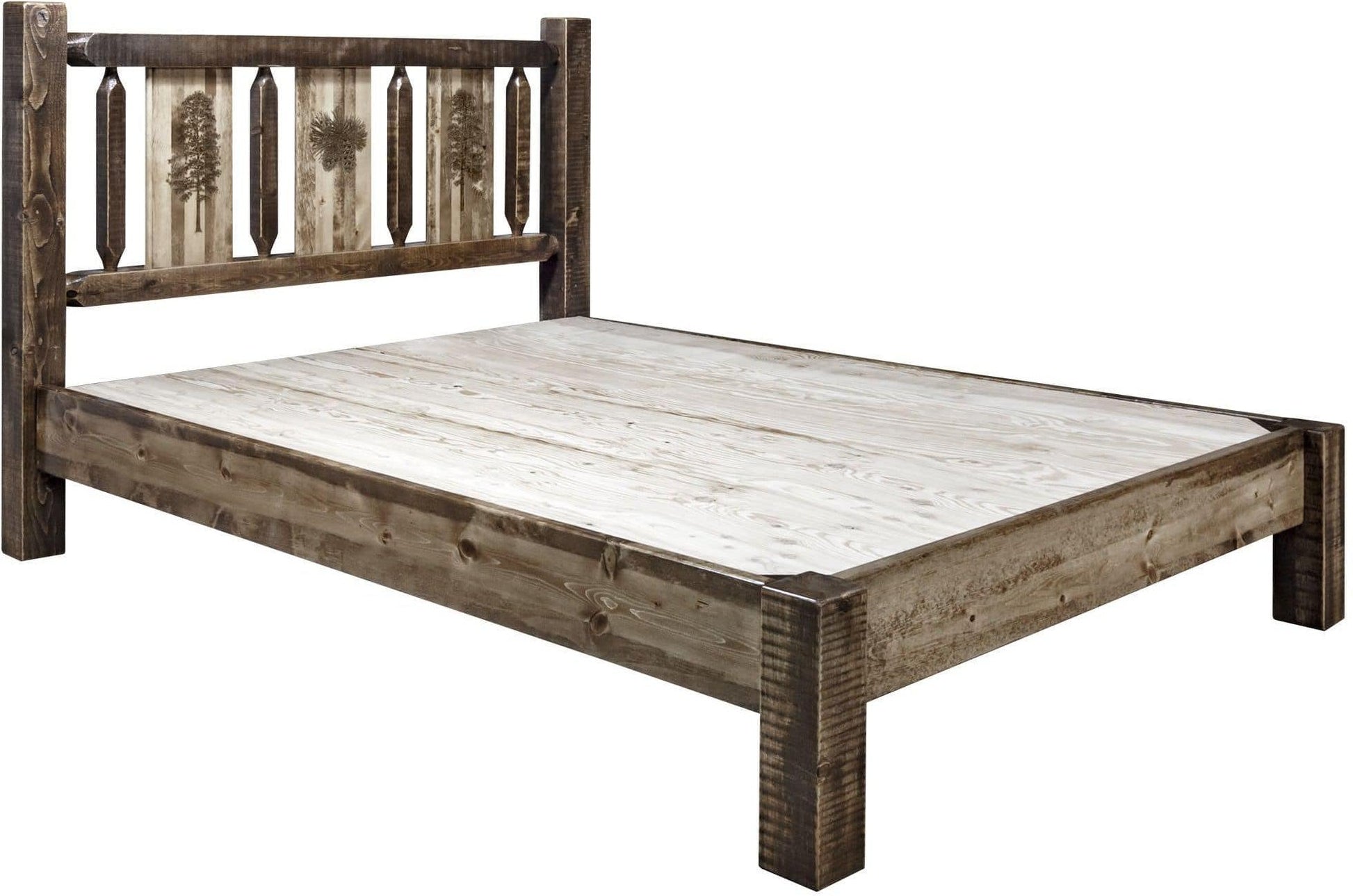 Montana Woodworks Homestead Kollektion Twin Platform Bett mit Lasergravur Design - gefärbt und lacquered
