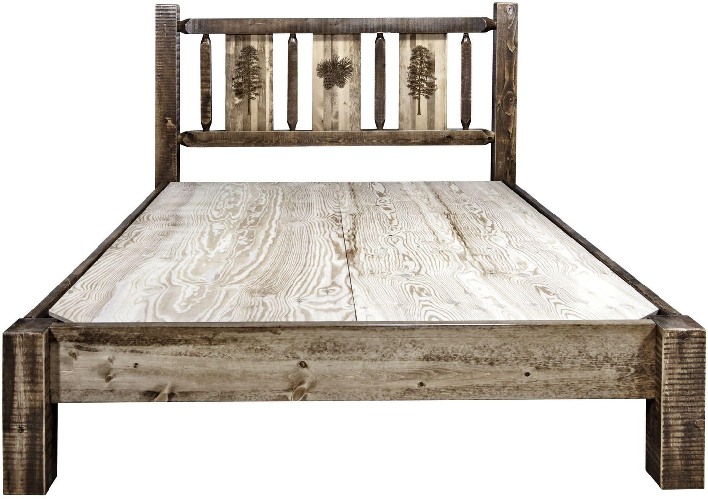 Montana Woodworks Homestead Kollektion Twin Platform Bett mit Lasergravur Design - gefärbt und lacquered
