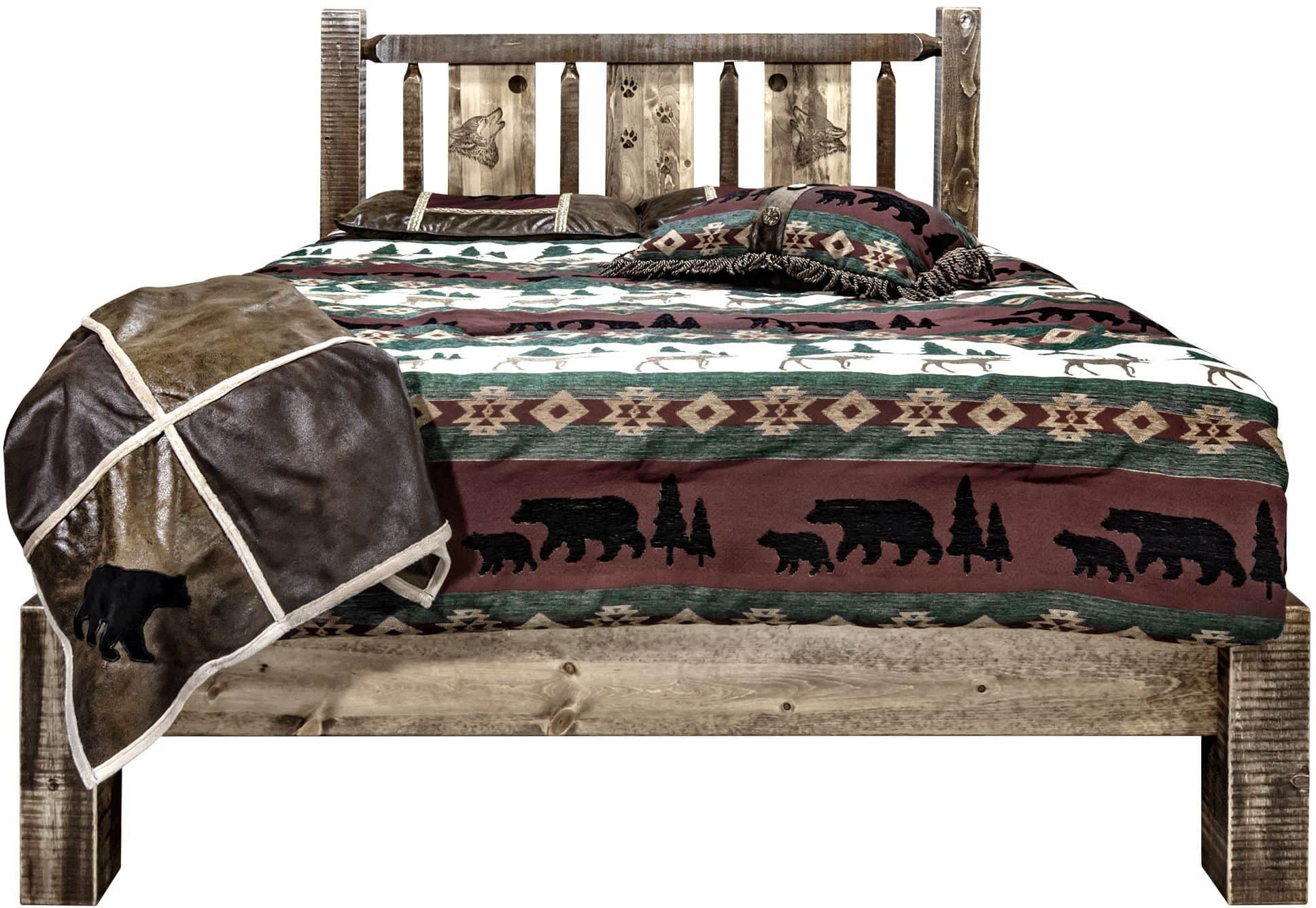 Montana Woodworks Homestead Kollektion Twin Platform Bett mit Lasergravur Design - gefärbt und lacquered