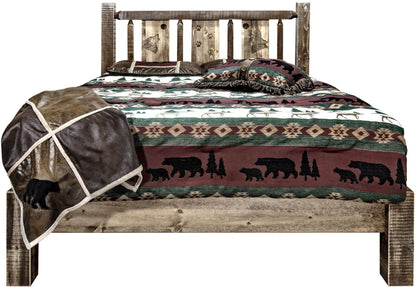 Montana Woodworks Homestead Kollektion Twin Platform Bett mit Lasergravur Design - gefärbt und lacquered