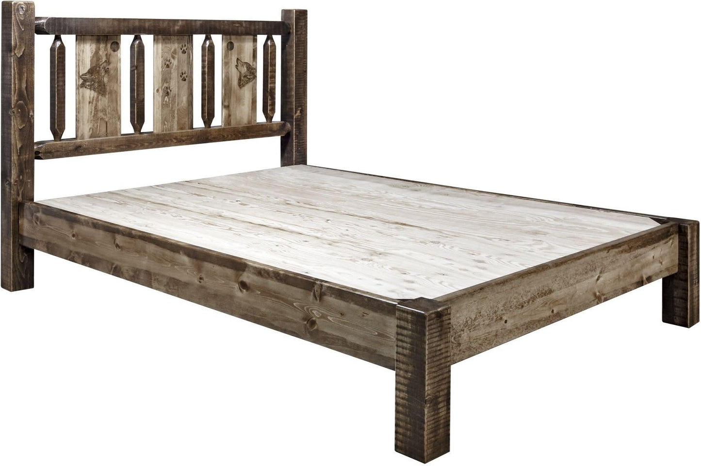 Montana Woodworks Homestead Kollektion Twin Platform Bett mit Lasergravur Design - gefärbt und lacquered