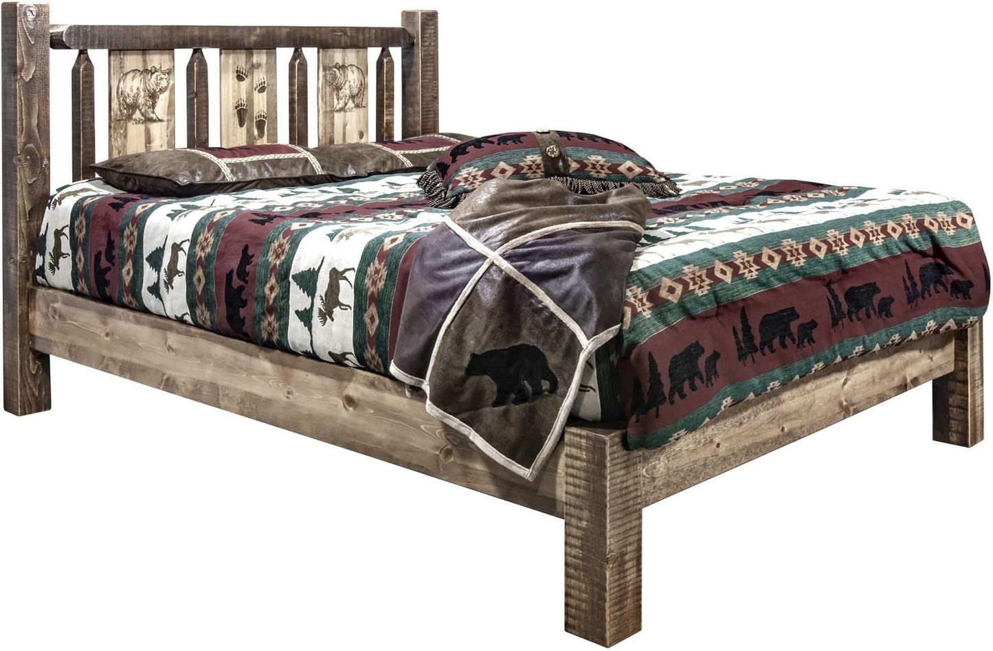 Montana Woodworks Homestead Kollektion Twin Platform Bett mit Lasergravur Design - gefärbt und lacquered