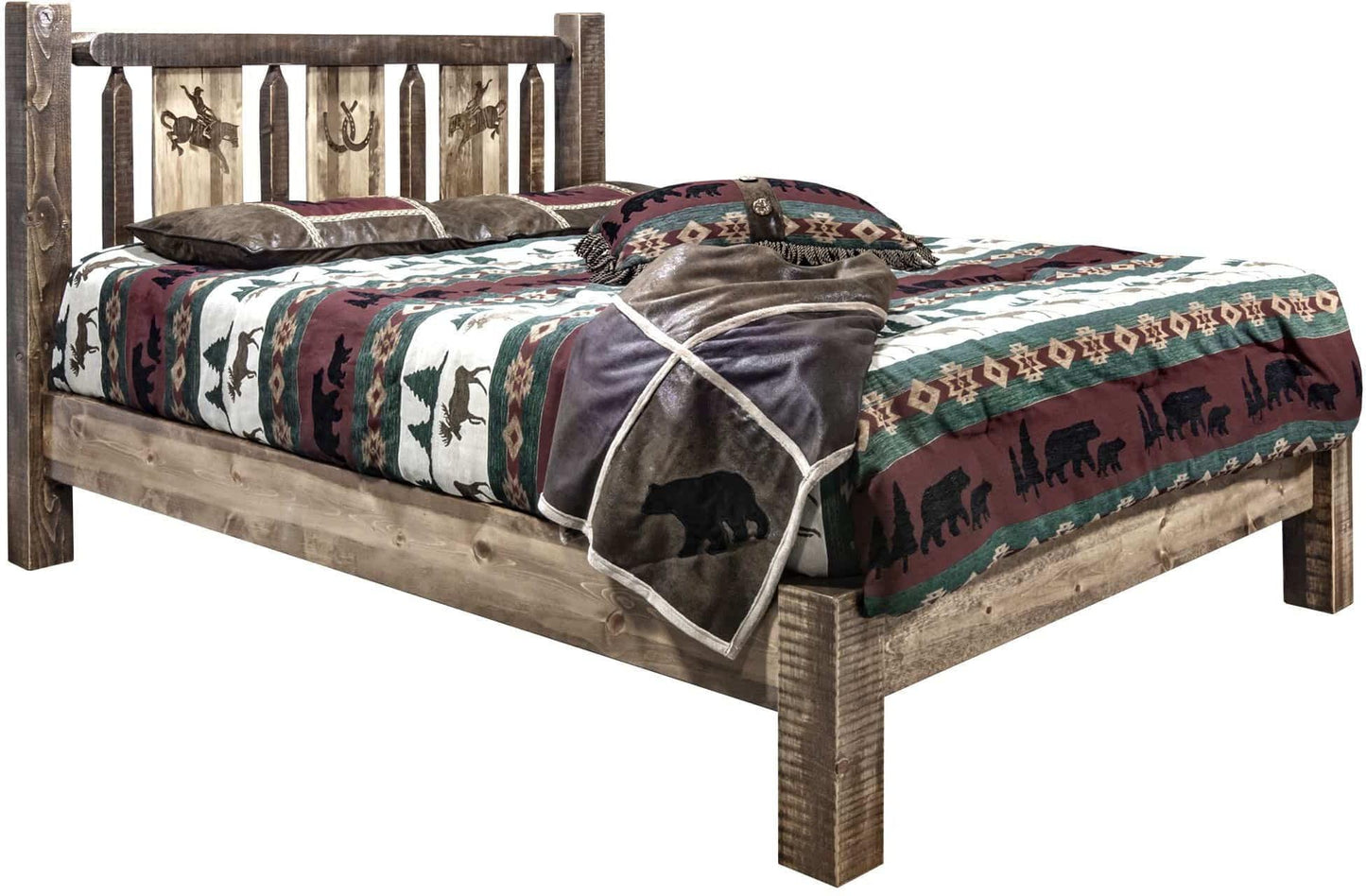 Montana Woodworks Homestead Kollektion Twin Platform Bett mit Lasergravur Design - gefärbt und lacquered