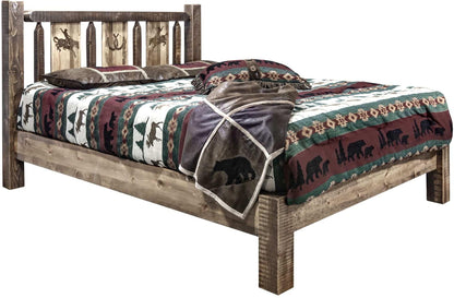 Montana Woodworks Homestead Kollektion Twin Platform Bett mit Lasergravur Design - gefärbt und lacquered
