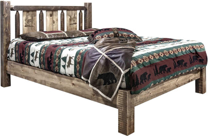 Montana Woodworks Homestead Kollektion Twin Platform Bett mit Lasergravur Design - gefärbt und lacquered