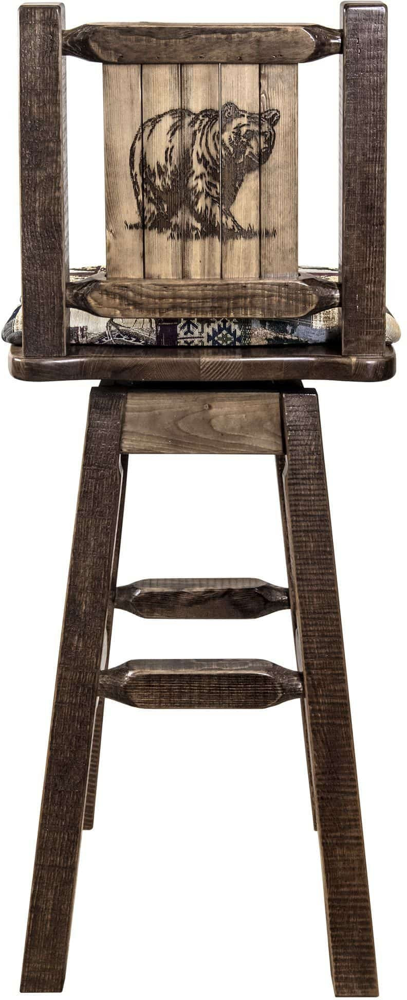 Montana Woodworks Homestead Kollektion Woodland Pattern Polsterung Barshocker mit Rücken & Swivel und Laser Gravur - Fleck & Lacquer Finish
