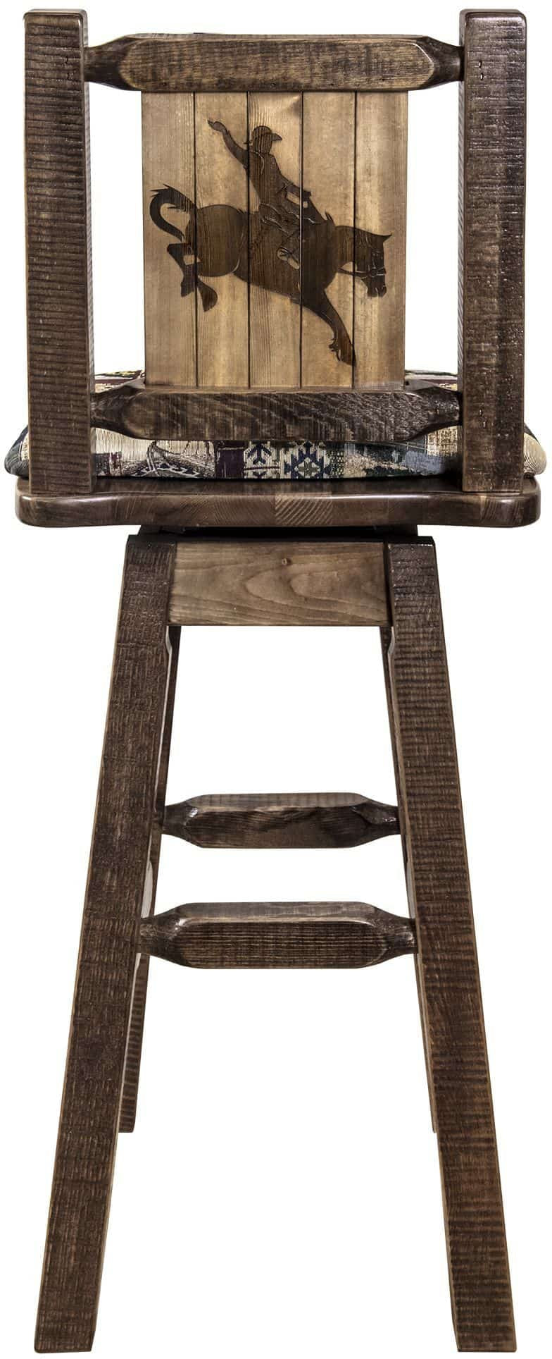 Montana Woodworks Homestead Kollektion Woodland Pattern Polsterung Barshocker mit Rücken & Swivel und Laser Gravur - Fleck & Lacquer Finish