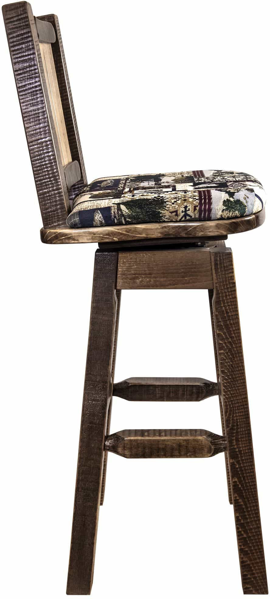 Montana Woodworks Homestead Kollektion Woodland Pattern Polsterung Barshocker mit Rücken & Swivel und Laser Gravur - Fleck & Lacquer Finish