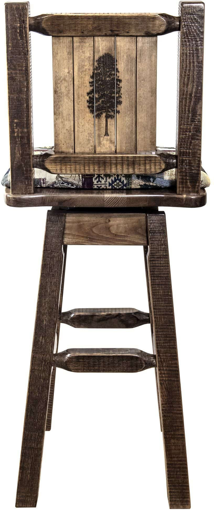 Montana Woodworks Homestead Kollektion Woodland Pattern Polsterung Barshocker mit Rücken & Swivel und Laser Gravur - Fleck & Lacquer Finish