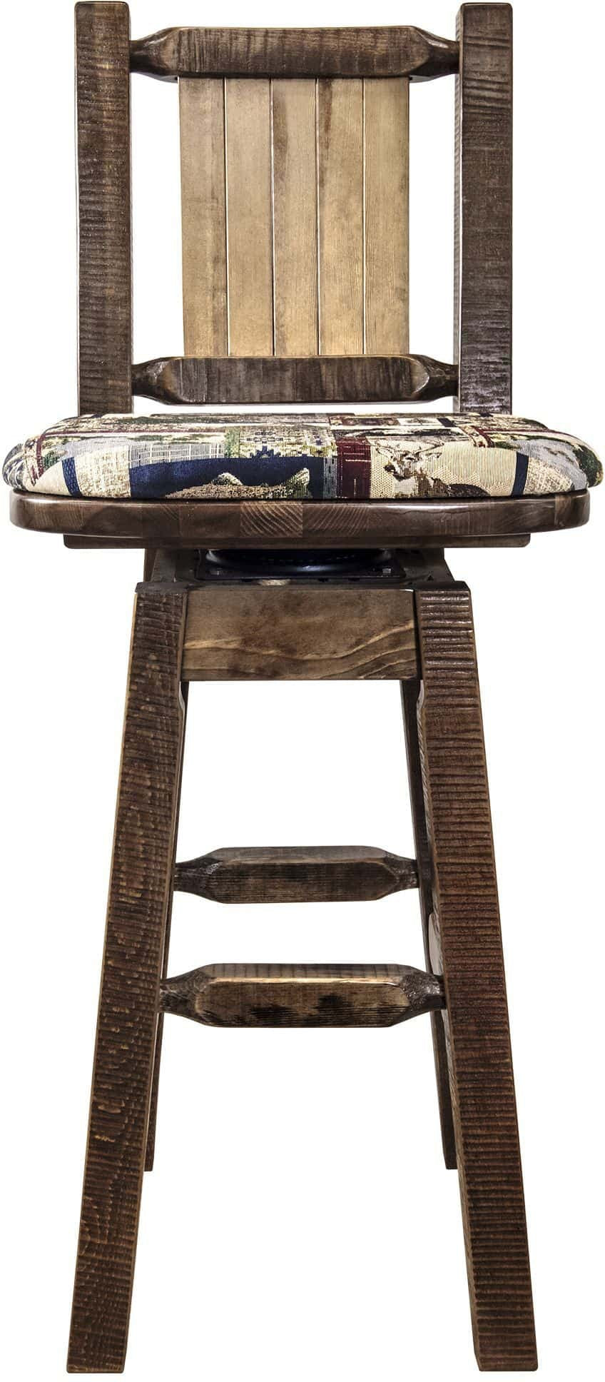 Montana Woodworks Homestead Kollektion Woodland Pattern Polsterung Barshocker mit Rücken & Swivel und Laser Gravur - Fleck & Lacquer Finish