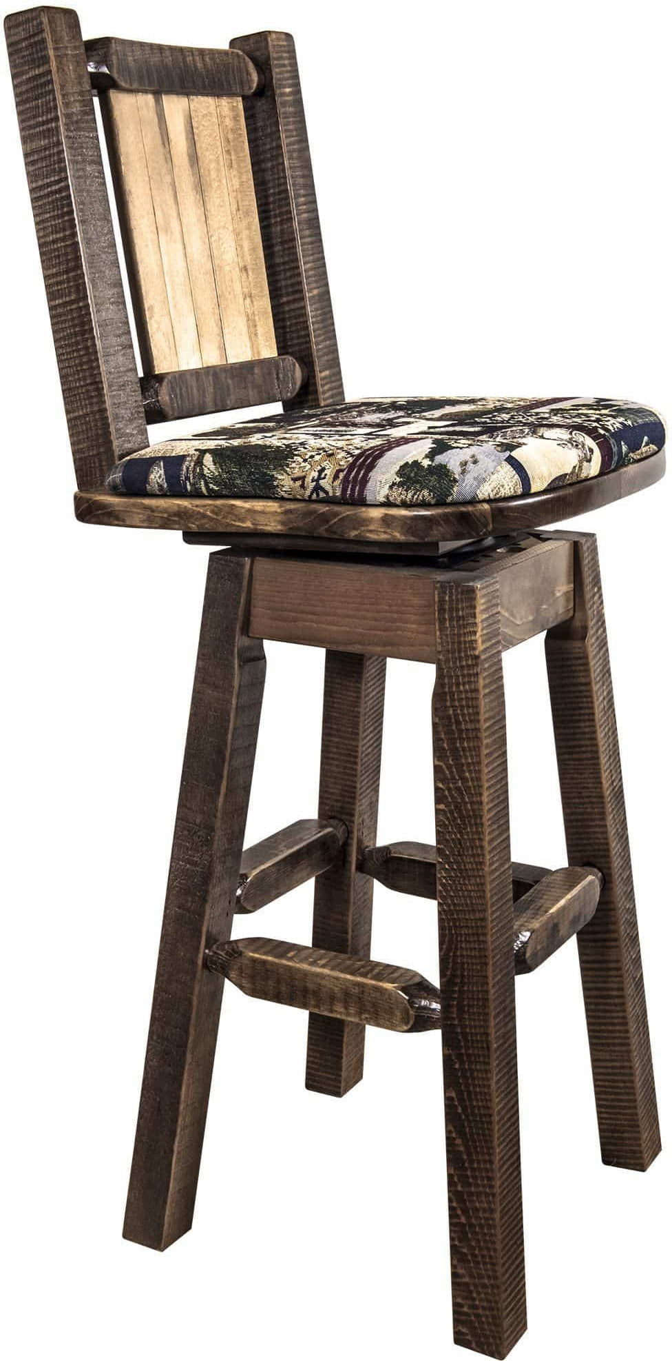 Montana Woodworks Homestead Kollektion Woodland Pattern Polsterung Barshocker mit Rücken & Swivel und Laser Gravur - Fleck & Lacquer Finish