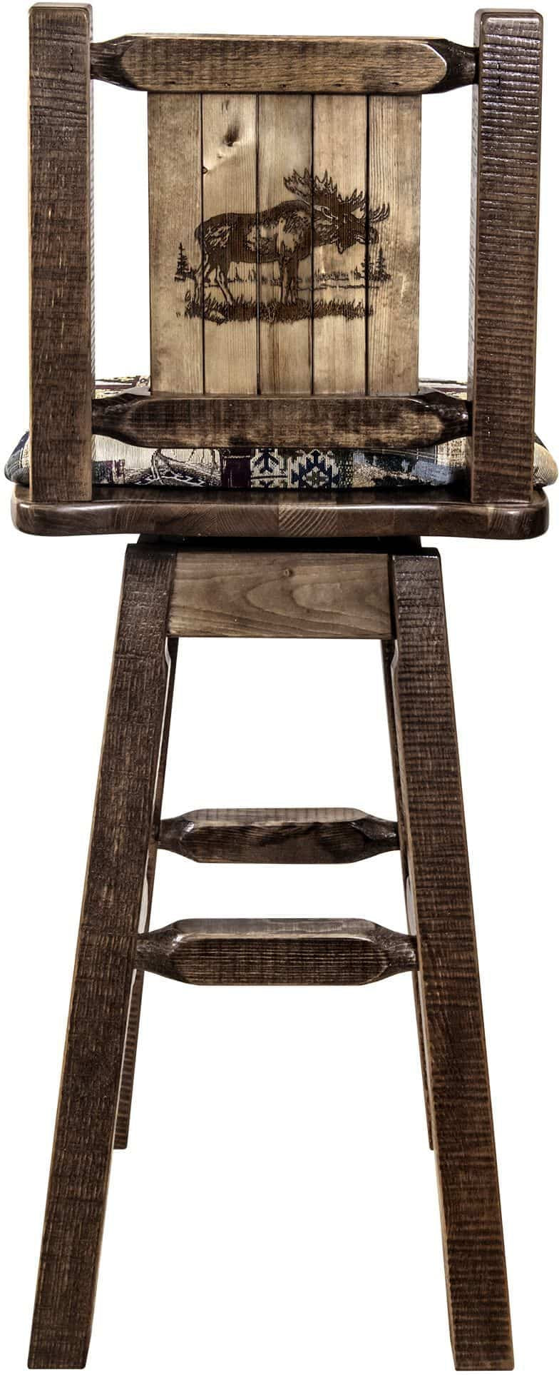 Montana Woodworks Homestead Kollektion Woodland Pattern Polsterung Barshocker mit Rücken & Swivel und Laser Gravur - Fleck & Lacquer Finish