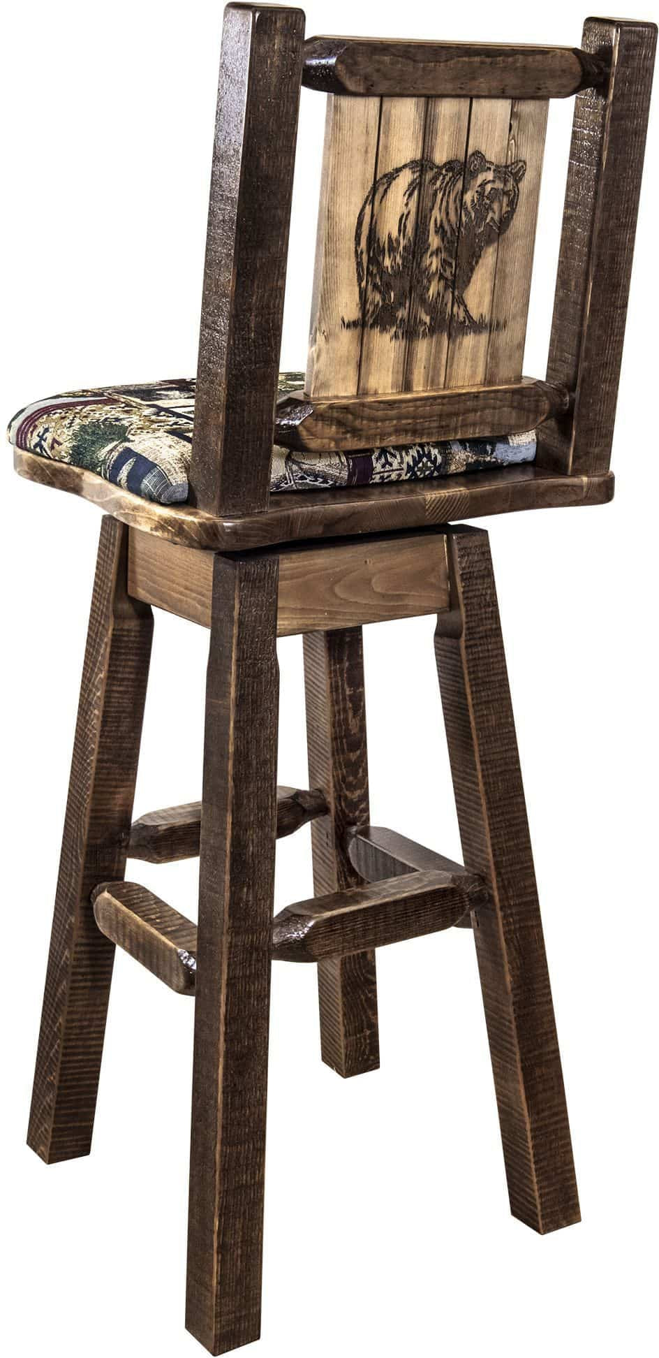 Montana Woodworks Homestead Kollektion Woodland Pattern Polsterung Barshocker mit Rücken & Swivel und Laser Gravur - Fleck & Lacquer Finish