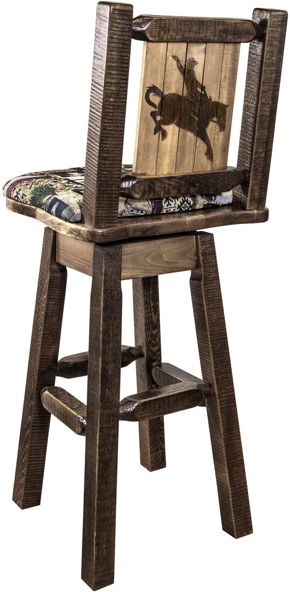 Montana Woodworks Homestead Kollektion Woodland Pattern Polsterung Barshocker mit Rücken & Swivel und Laser Gravur - Fleck & Lacquer Finish
