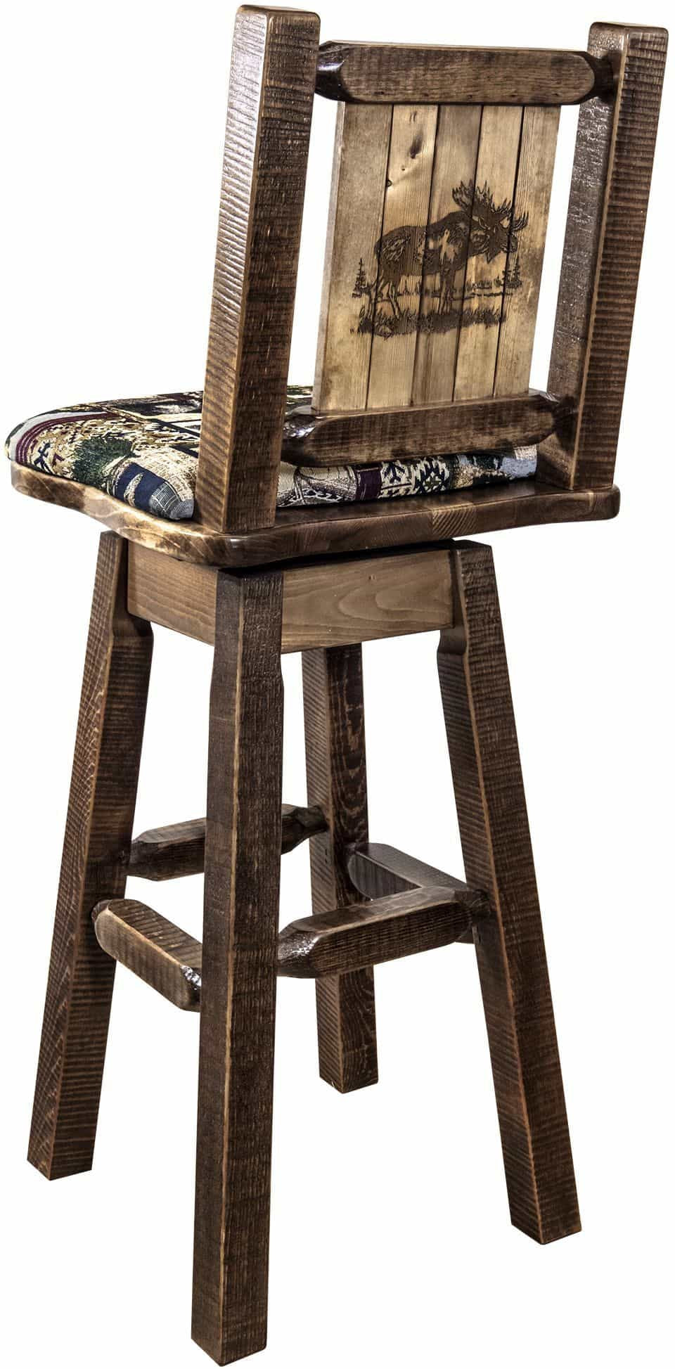Montana Woodworks Homestead Kollektion Woodland Pattern Polsterung Barshocker mit Rücken & Swivel und Laser Gravur - Fleck & Lacquer Finish