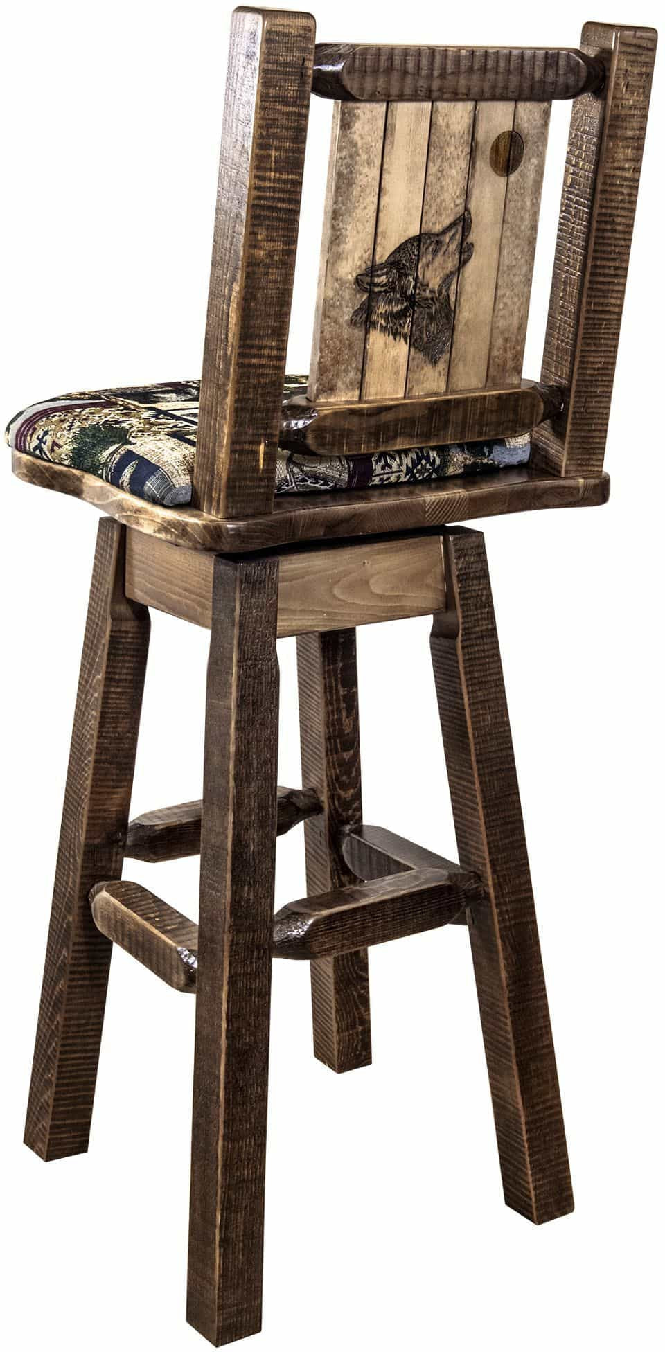 Montana Woodworks Homestead Kollektion Woodland Pattern Polsterung Barshocker mit Rücken & Swivel und Laser Gravur - Fleck & Lacquer Finish