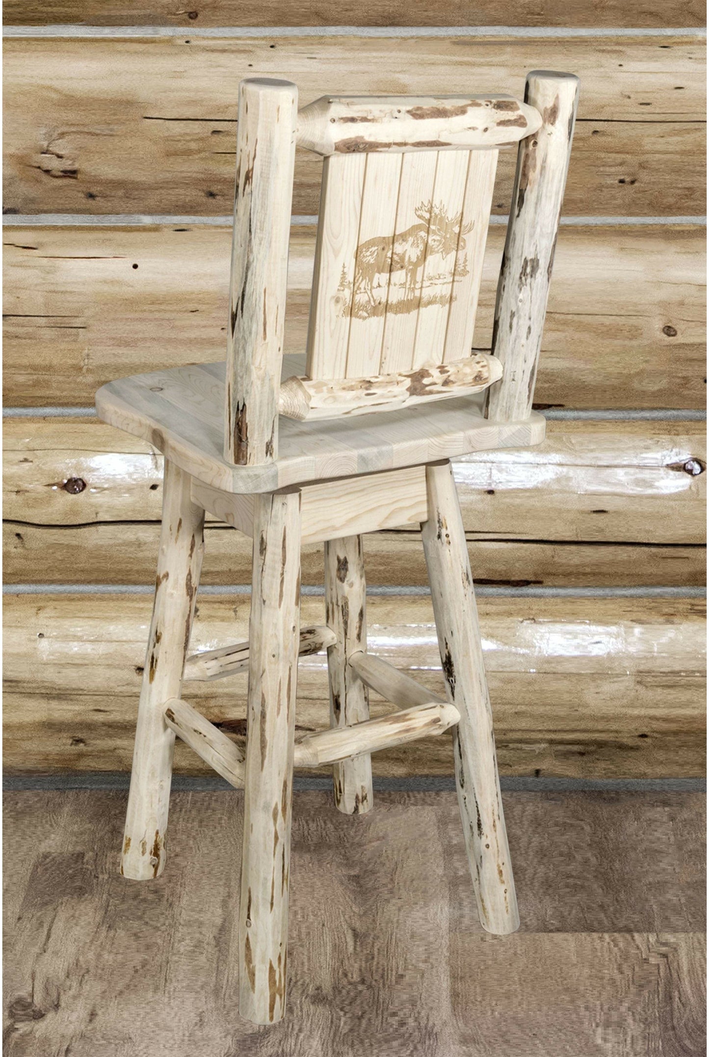 Montana Woodworks Montana Kollektion Barshocker mit Rücken & Schwenken und Laser Gravur - Klare Lacquer Finish