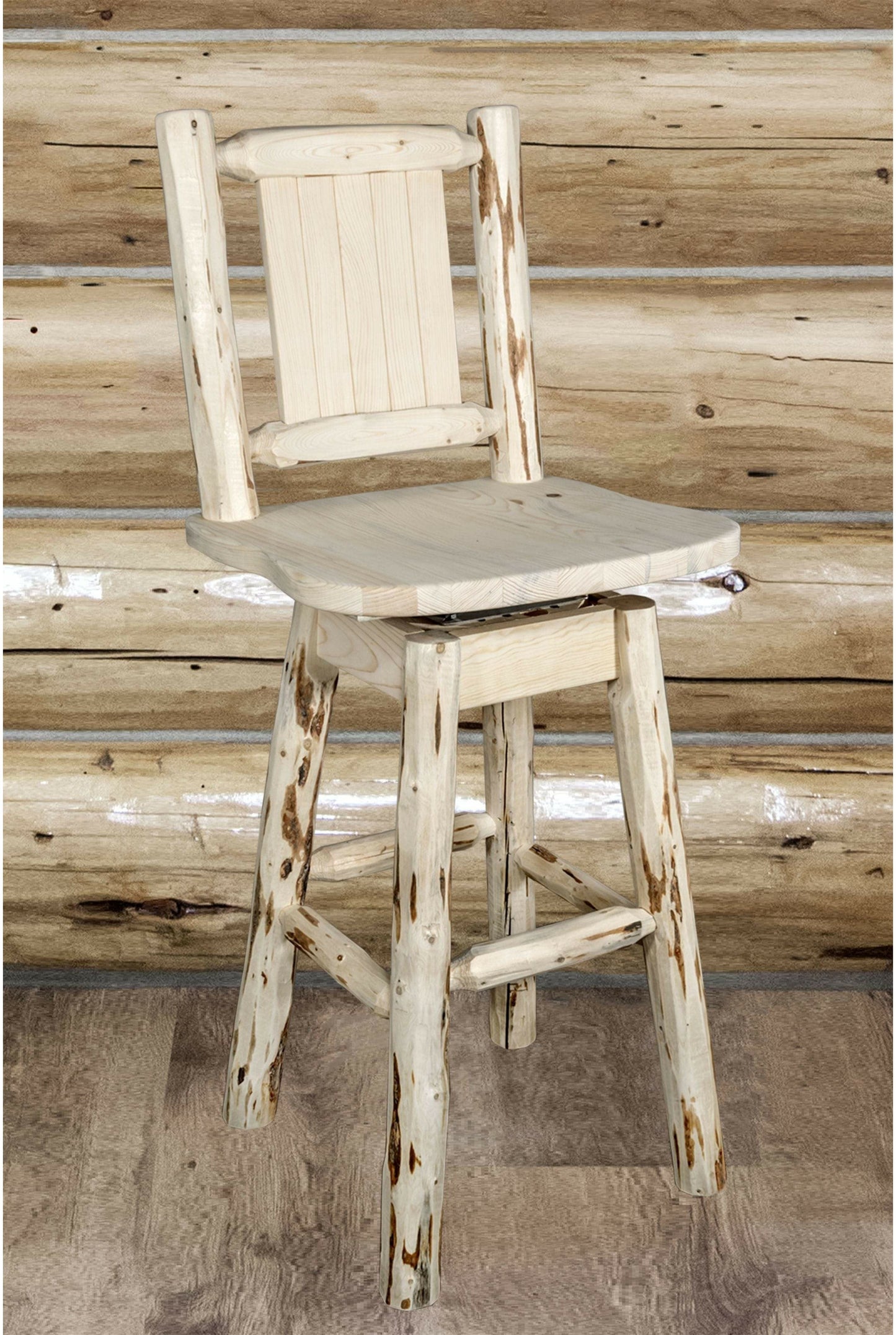 Montana Woodworks Montana Kollektion Barshocker mit Rücken & Schwenken und Laser Gravur - Klare Lacquer Finish