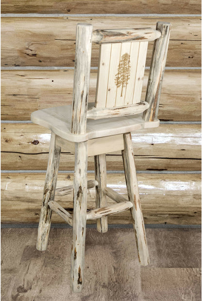 Montana Woodworks Montana Kollektion Barshocker mit Rücken & Schwenken und Laser Gravur - Klare Lacquer Finish