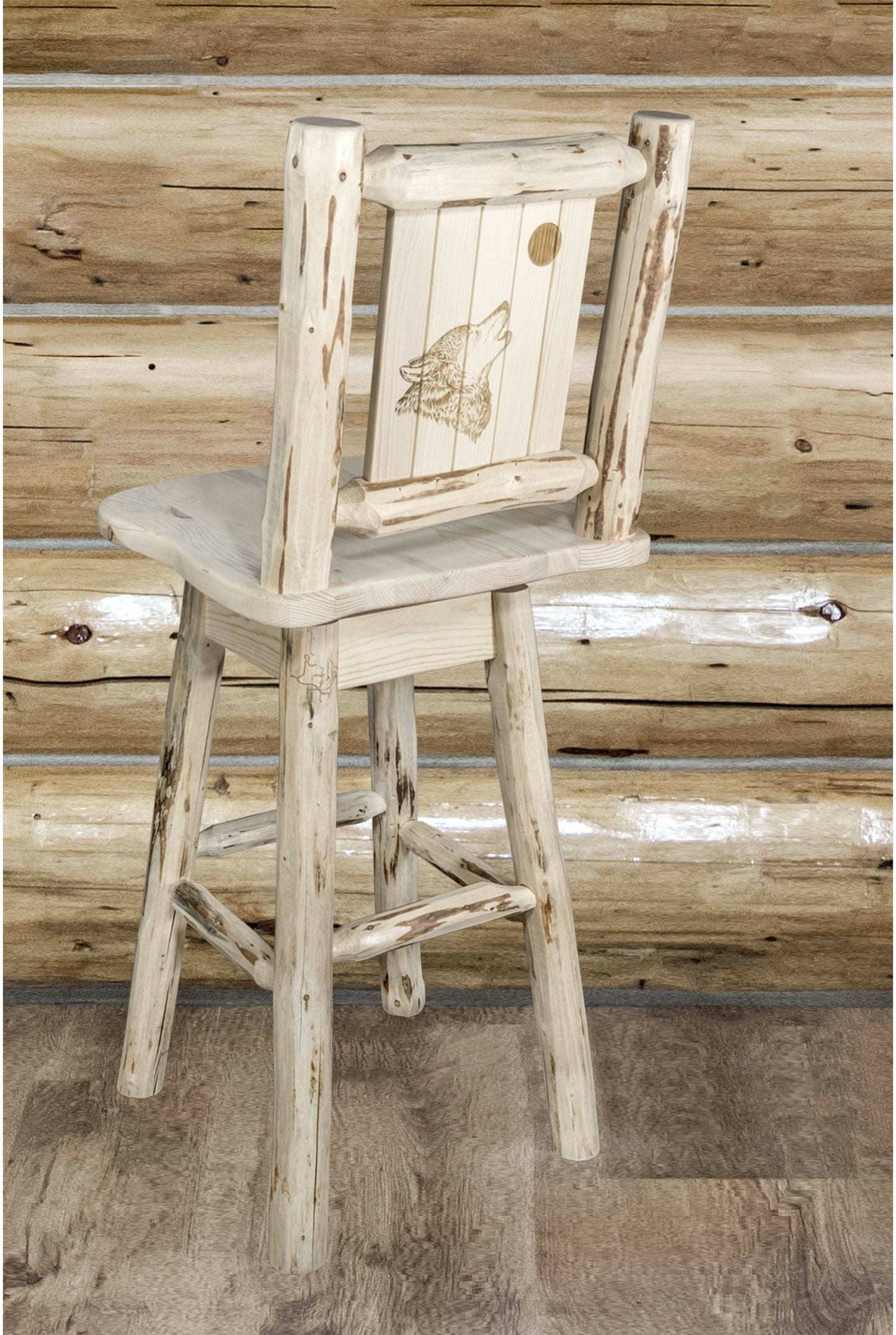 Montana Woodworks Montana Kollektion Barshocker mit Rücken & Schwenken und Laser Gravur - Klare Lacquer Finish