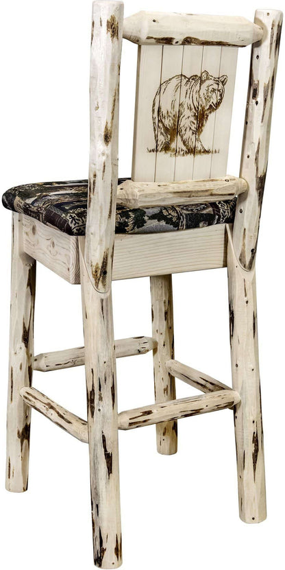 Montana Woodworks Montana Kollektion Barstool Woodland Polsterung mit Lasergravur Design - Klare Lackierung Finish