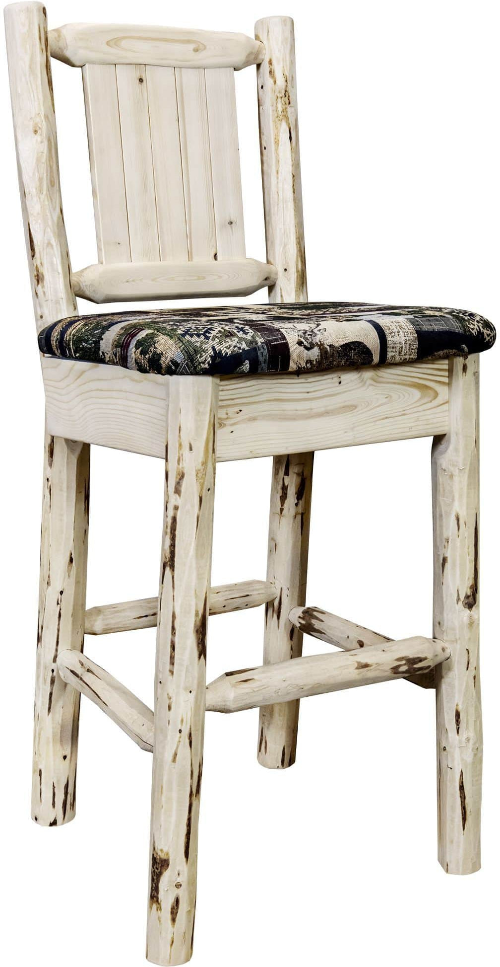 Montana Woodworks Montana Kollektion Barstool Woodland Polsterung mit Lasergravur Design - Klare Lackierung Finish