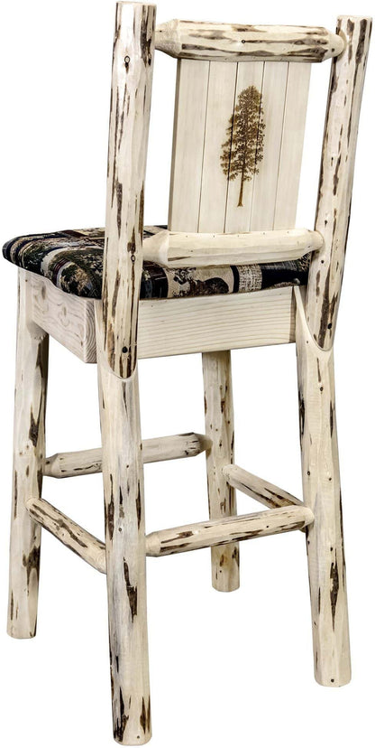 Montana Woodworks Montana Kollektion Barstool Woodland Polsterung mit Lasergravur Design - Klare Lackierung Finish