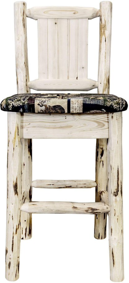 Montana Woodworks Montana Kollektion Barstool Woodland Polsterung mit Lasergravur Design - Klare Lackierung Finish