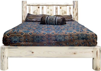 Montana Woodworks Montana Kollektion California King Plattform Bett mit Lasergravur Design - Klare Lacquer Finish