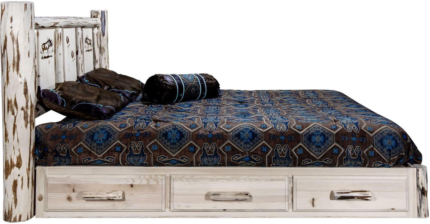 Montana Woodworks Montana Kollektion California King Speicherplattform mit Lasergravur - Klares Lacquer Finish