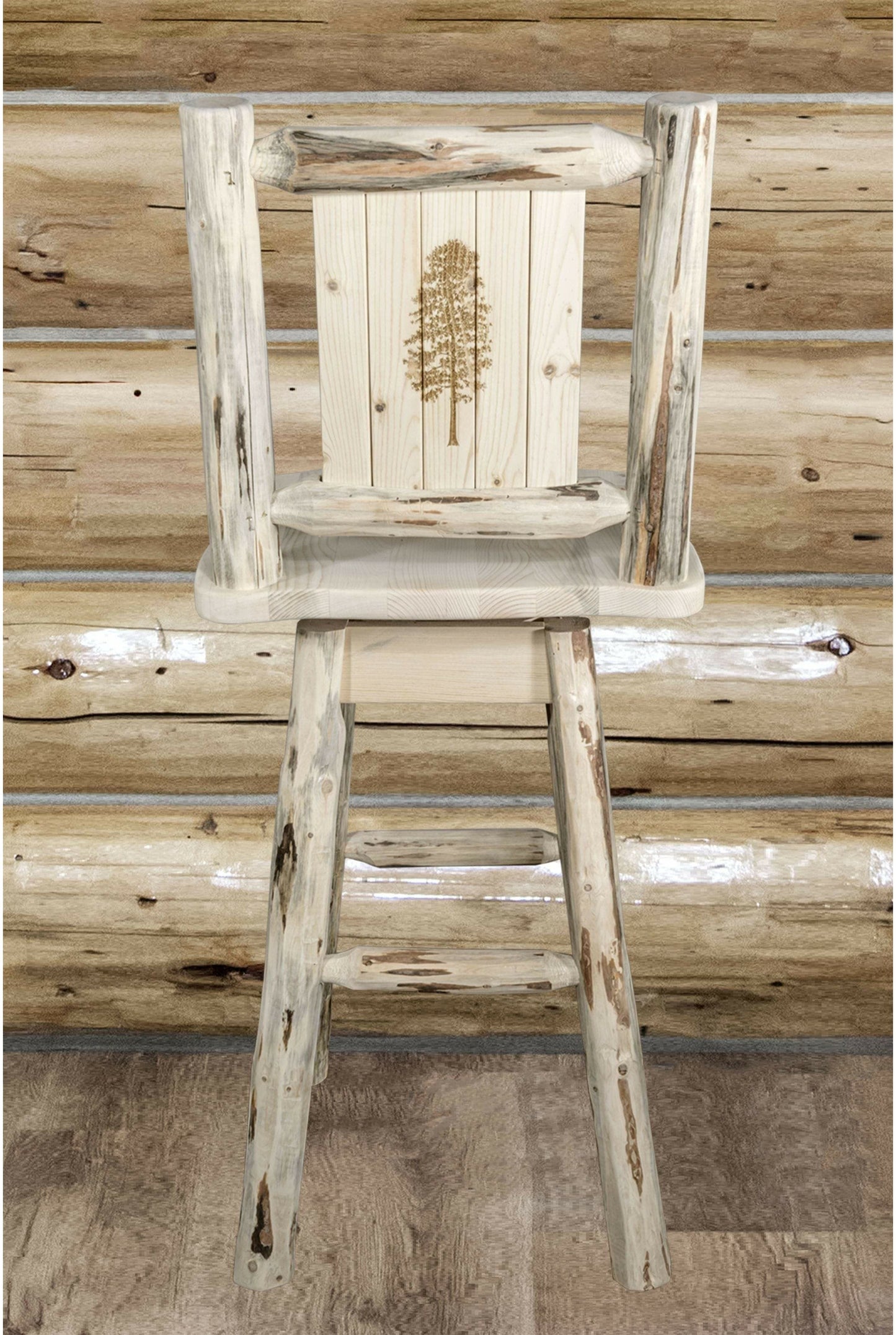 Montana Woodworks Montana Kollektion Counter Height Barshocker mit Rücken & Schwenken und Laser Gravur - Klare Lacquer Finish