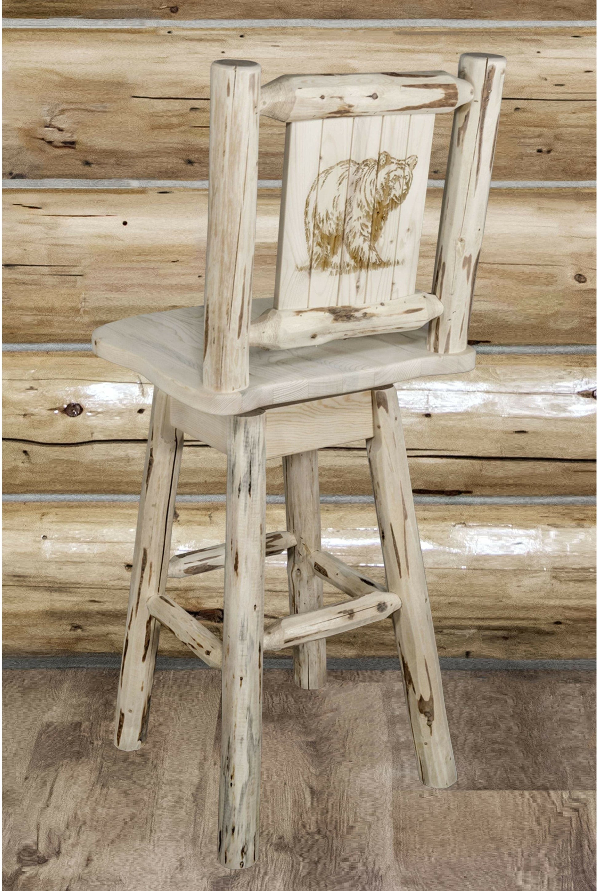 Montana Woodworks Montana Kollektion Counter Height Barshocker mit Rücken & Schwenken und Laser Gravur - Klare Lacquer Finish