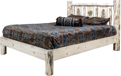 Montana Woodworks Montana Kollektion Volle Plattform Bett mit Laser Gravur Design - Klare Lacquer Finish