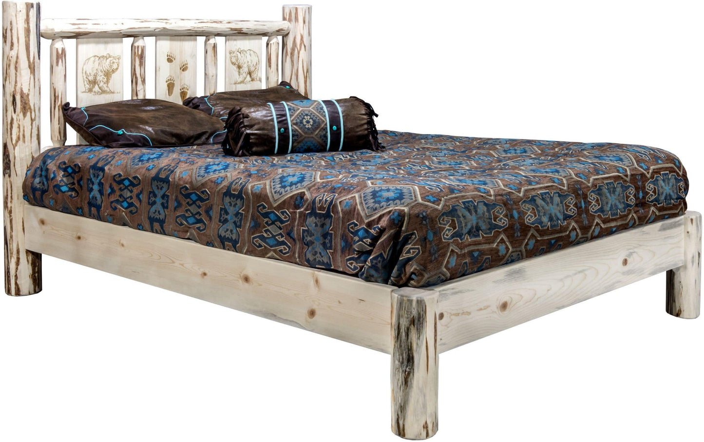 Montana Woodworks Montana Kollektion Queen Platform Bett mit Lasergravur Design - Klare Lacquer Finish