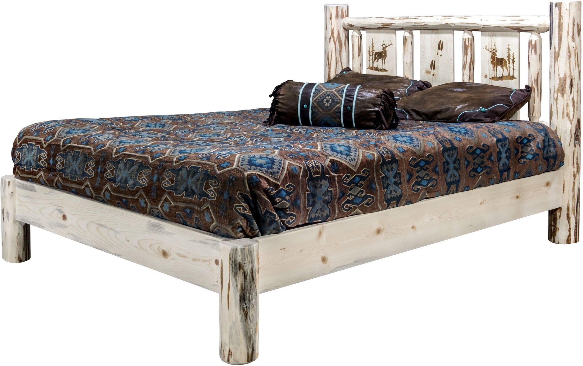 Montana Woodworks Montana Kollektion Queen Platform Bett mit Lasergravur Design - Klare Lacquer Finish
