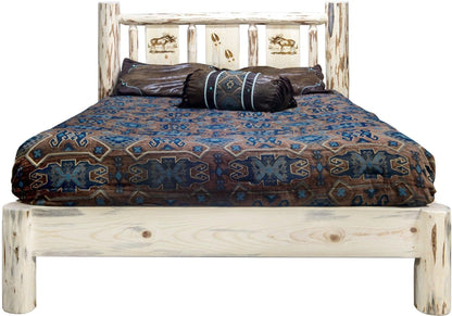 Montana Woodworks Montana Kollektion Queen Platform Bett mit Lasergravur Design - Klare Lacquer Finish