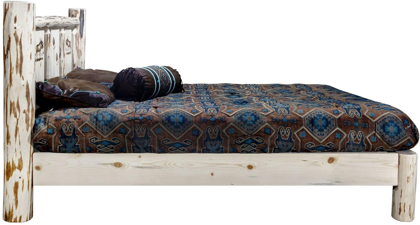Montana Woodworks Montana Kollektion Queen Platform Bett mit Lasergravur Design - Klare Lacquer Finish
